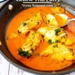 Pinterest image for cod Fish curry.