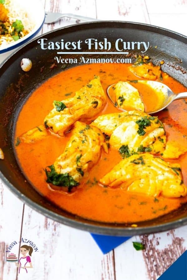 Pinterest image for cod Fish curry.