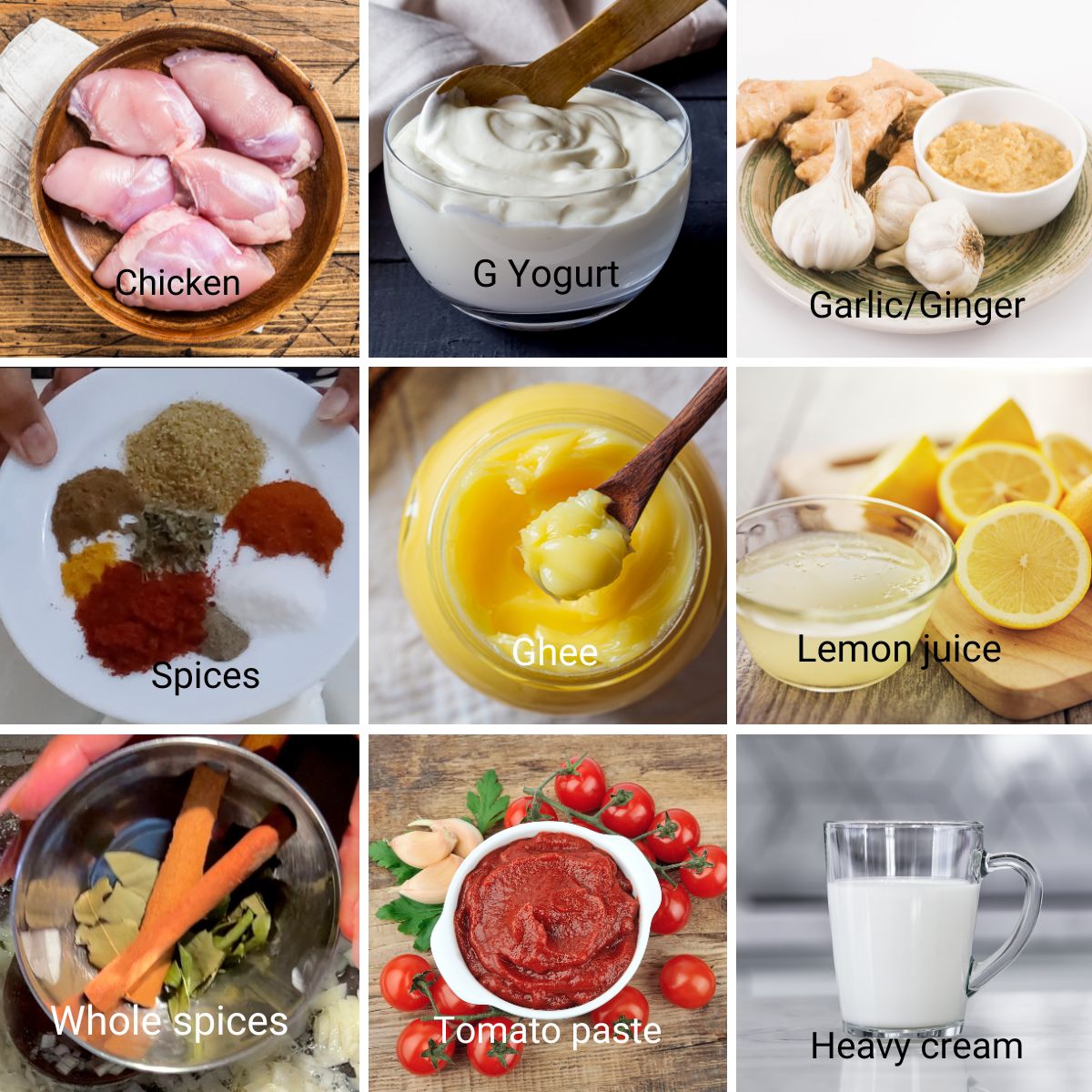 Ingredients for Indian Butter Chicken.