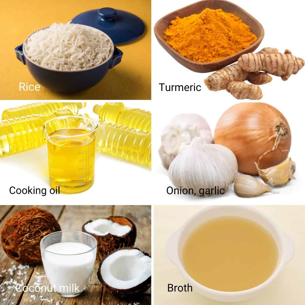 Ingredients for making turmeric rice.