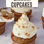 Pinterest image for Banana Cupcakes with Cream Cheese Frosting.