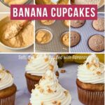 Pinterest image for Banana Cupcakes with Cream Cheese Frosting.