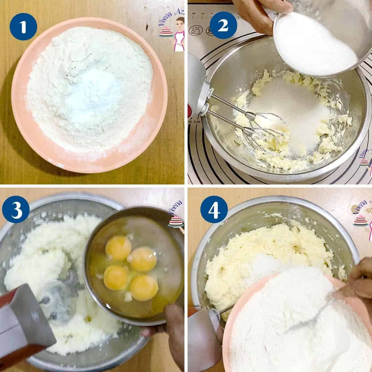 Progress pictures collage making vanilla bean paste cake batter.