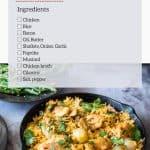 Pinterest image for skillet chicken and rice.