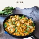 Pinterest image for skillet chicken and rice.