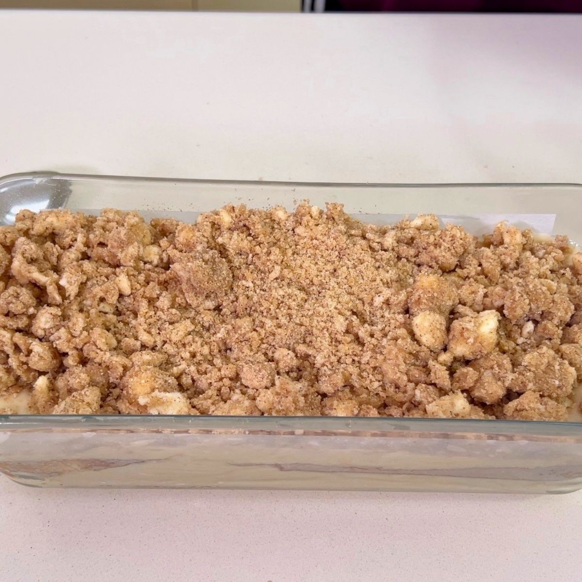 A loaf pan sour cream cake with cinnamon swirl for baking.