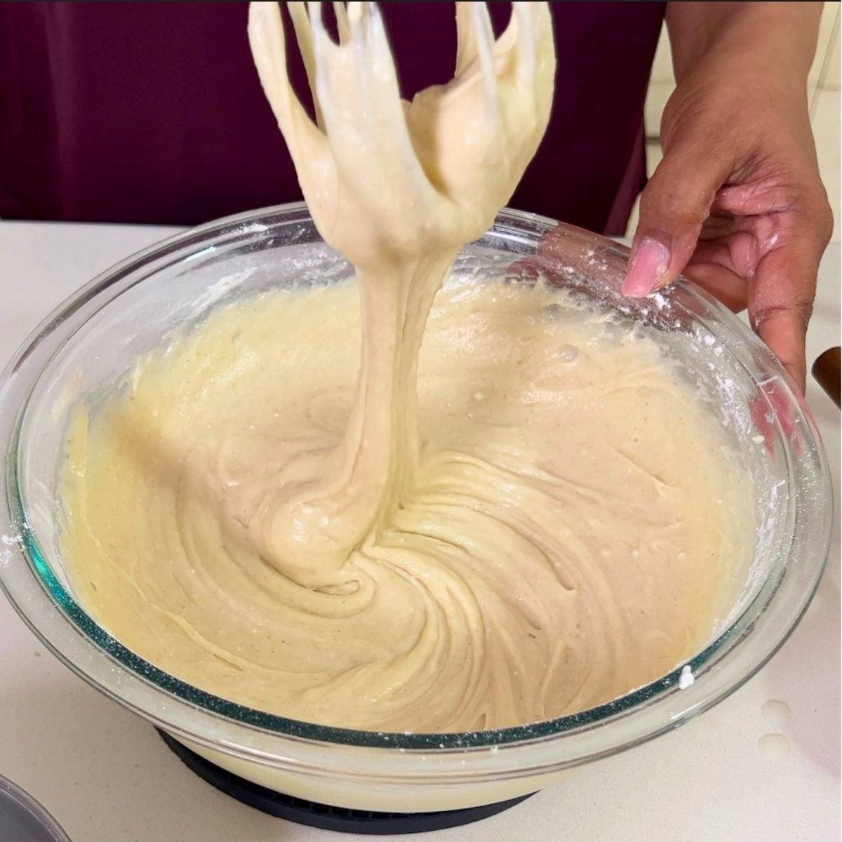 Sour cream cake batter in a bowl.