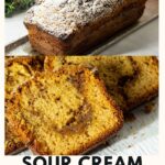 Pinterest image for sour cream coffee cake with cinnamon swirl and crumble Top.