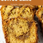 Pinterest image for sour cream coffee cake with cinnamon swirl and crumble Top.