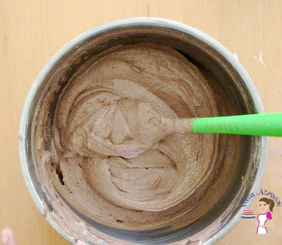 A bowl with chocolate cake batter.