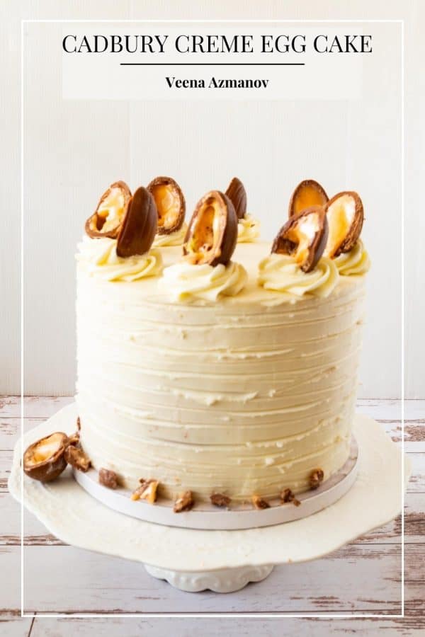 Pinterest image for Easter Cake with Cadbury Eggs.