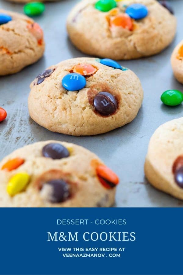 Pinterest image for M&M cookies.