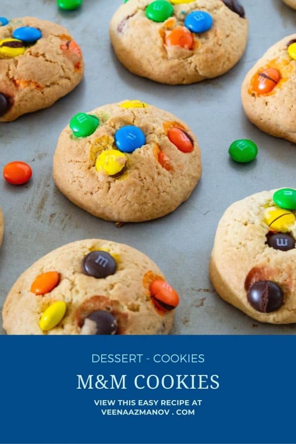 Pinterest image for M&M cookies.