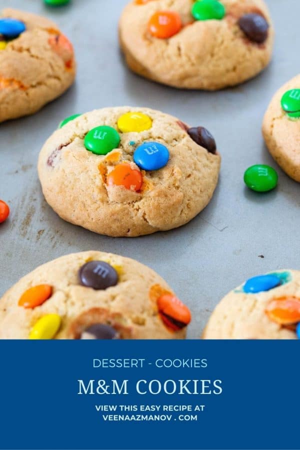 Pinterest image for cookies with M&M candy.