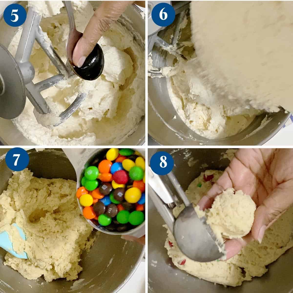 Progress pictures making the cookies with M&M candy.