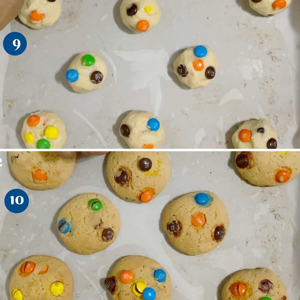 Progress pictures baking the M&M cookies.