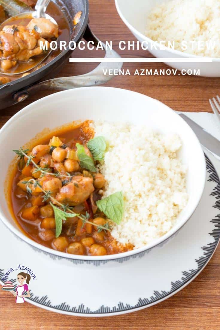A bowl of Moroccan chicken stew with couscous.