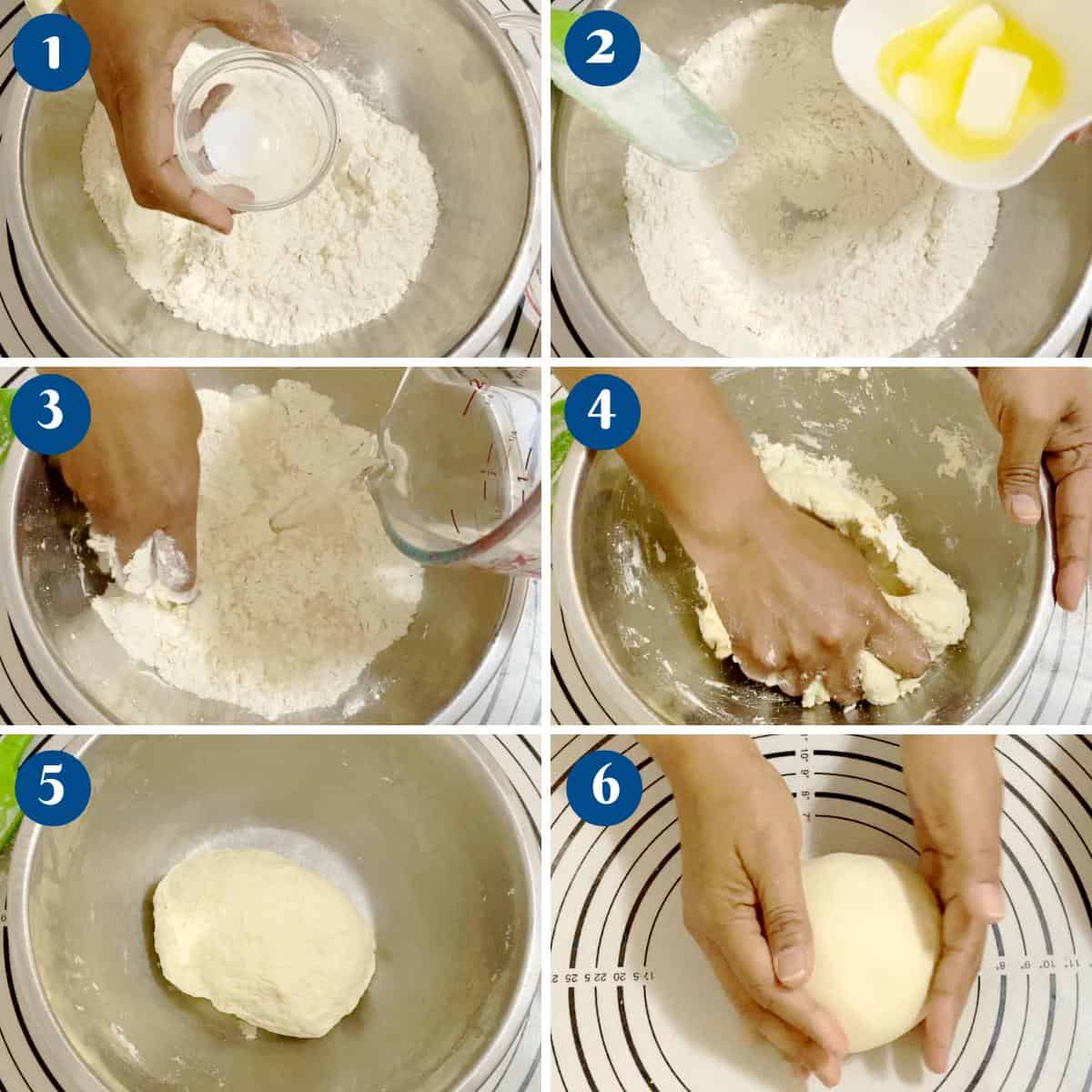 Progress pictures making flatbread dough.