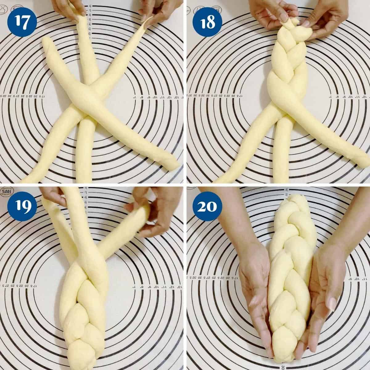 Progress pictures for braiding challah.