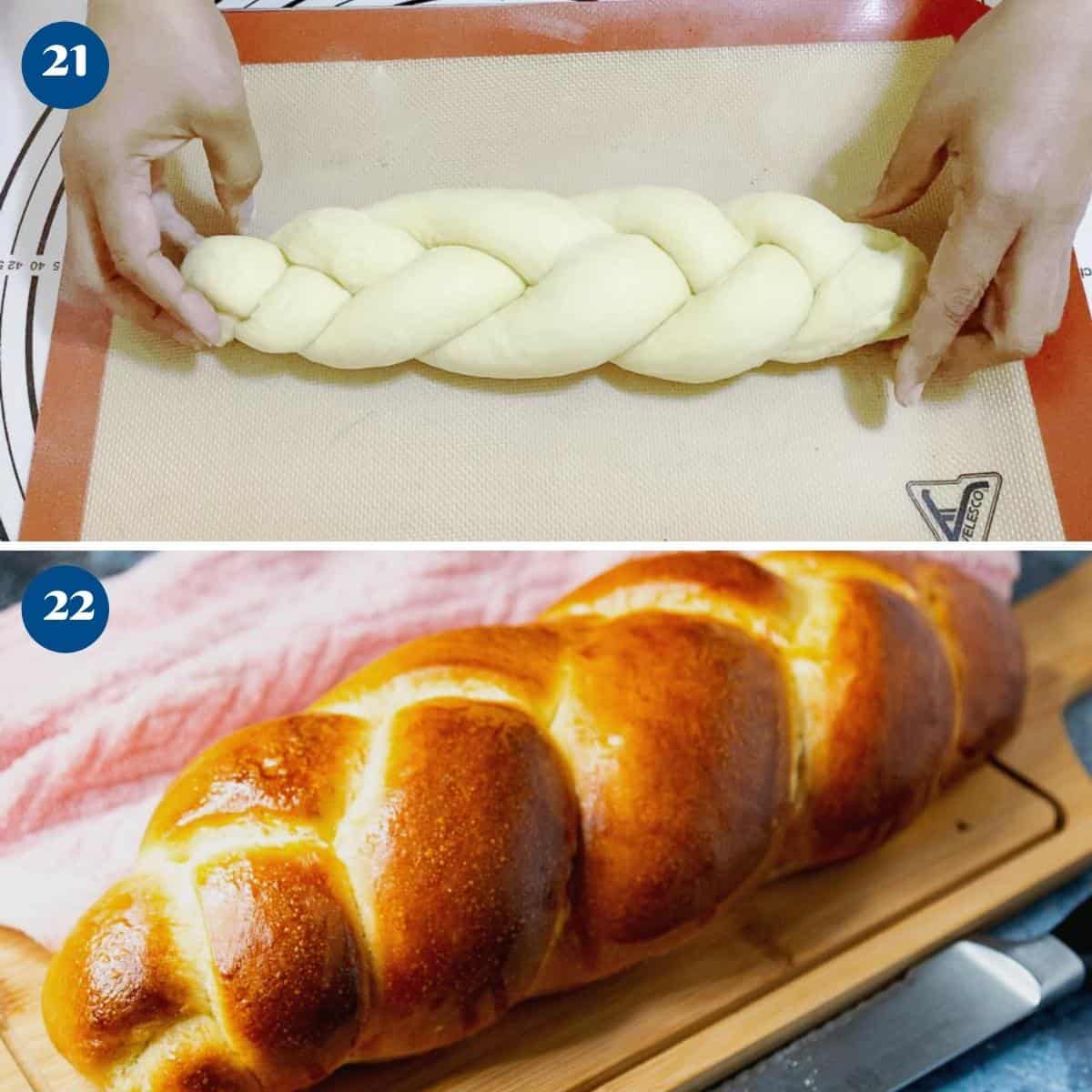 Progress pictures collage for challah bread.