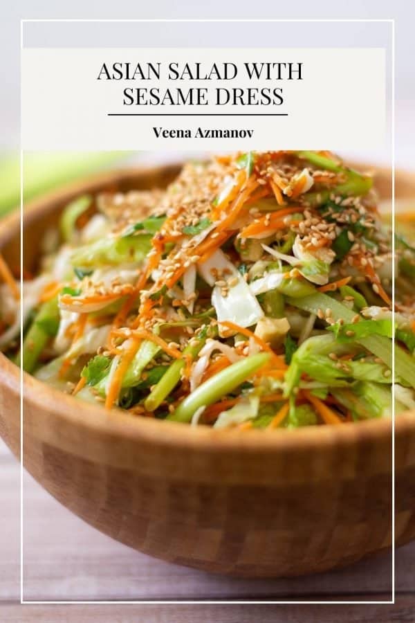 Pinterest image for salad with Asian sesame vinaigrette.
