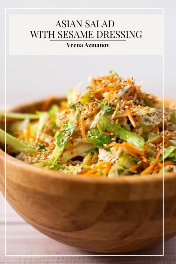 Pinterest image for salad with Asian sesame vinaigrette.