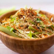 A salad bowl with Asian sesame dressing.