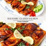 Pinterest image for glazed balsamic salmon.