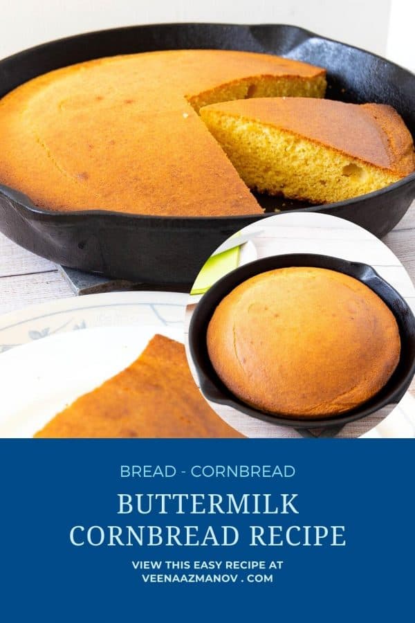 Pinterest image for skillet cornbread with buttermilk.