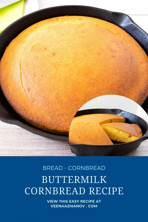 Pinterest image for cornbread baked with buttermilk.