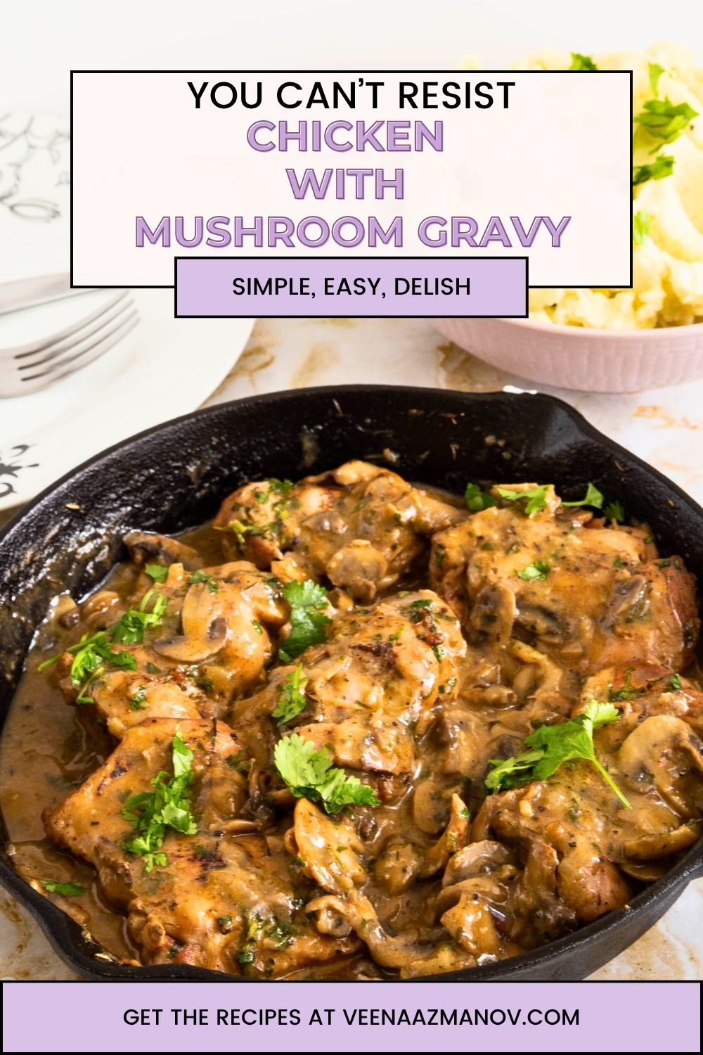 Pinterest image for Chicken with Mushroom Gravy.