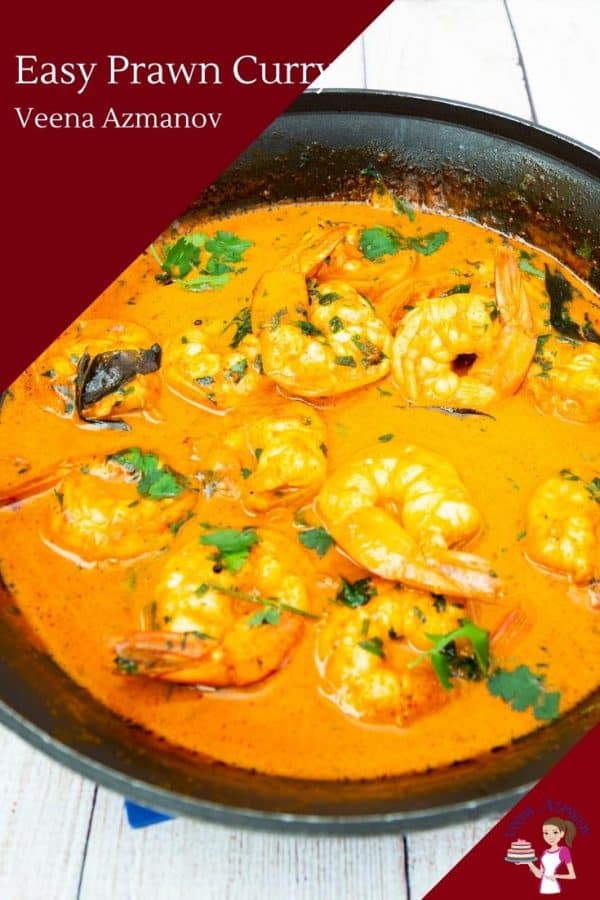 A close up of a pan with prawn curry.
