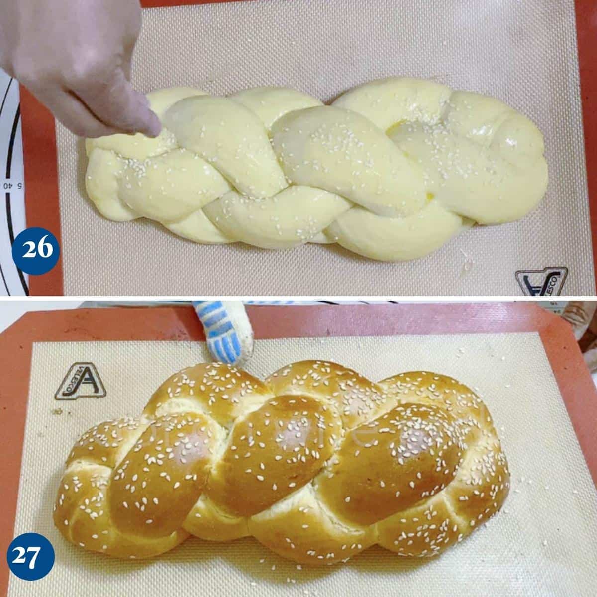 Progress pictures collage for challah bread.