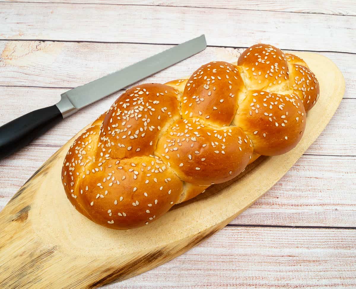 Homemade Braided Bread called Challah or Hala made with 4 strands