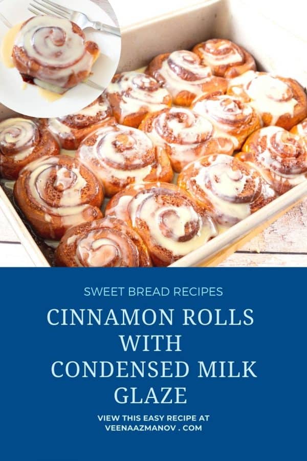 Pinterest image for glazed cinnamon rolls.