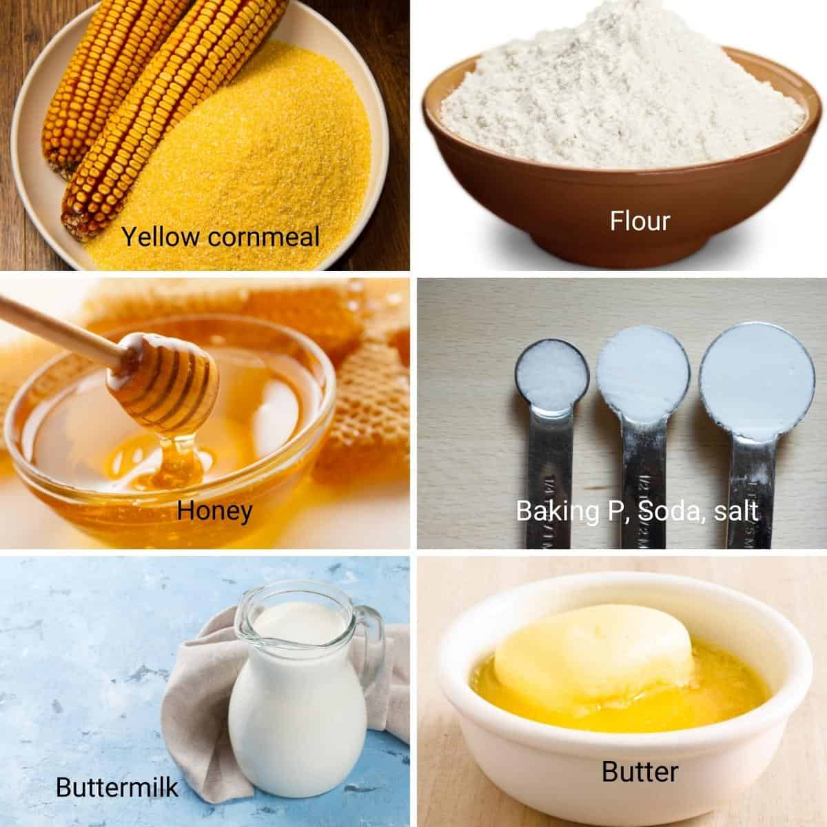 Ingredients for making cornbread buttermilk.