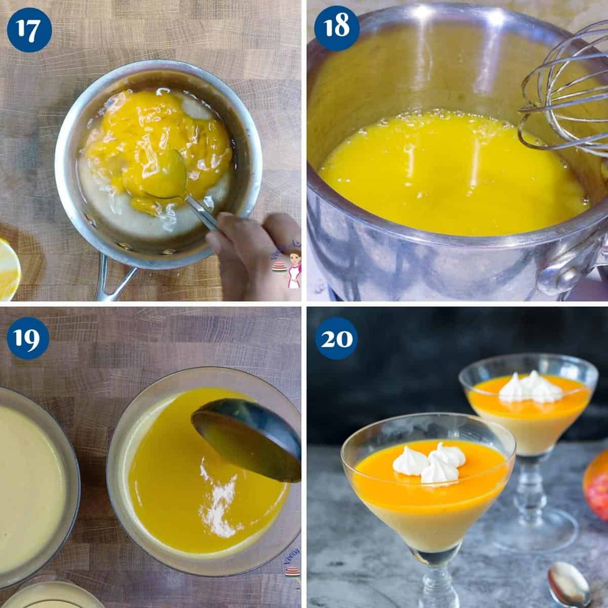 Progress pictures making jello for mango panna cotta.