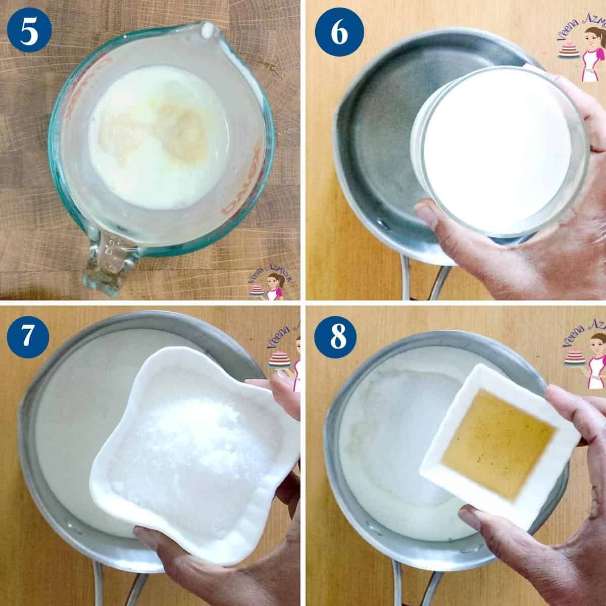 Progress pictures making panna cotta mixture.