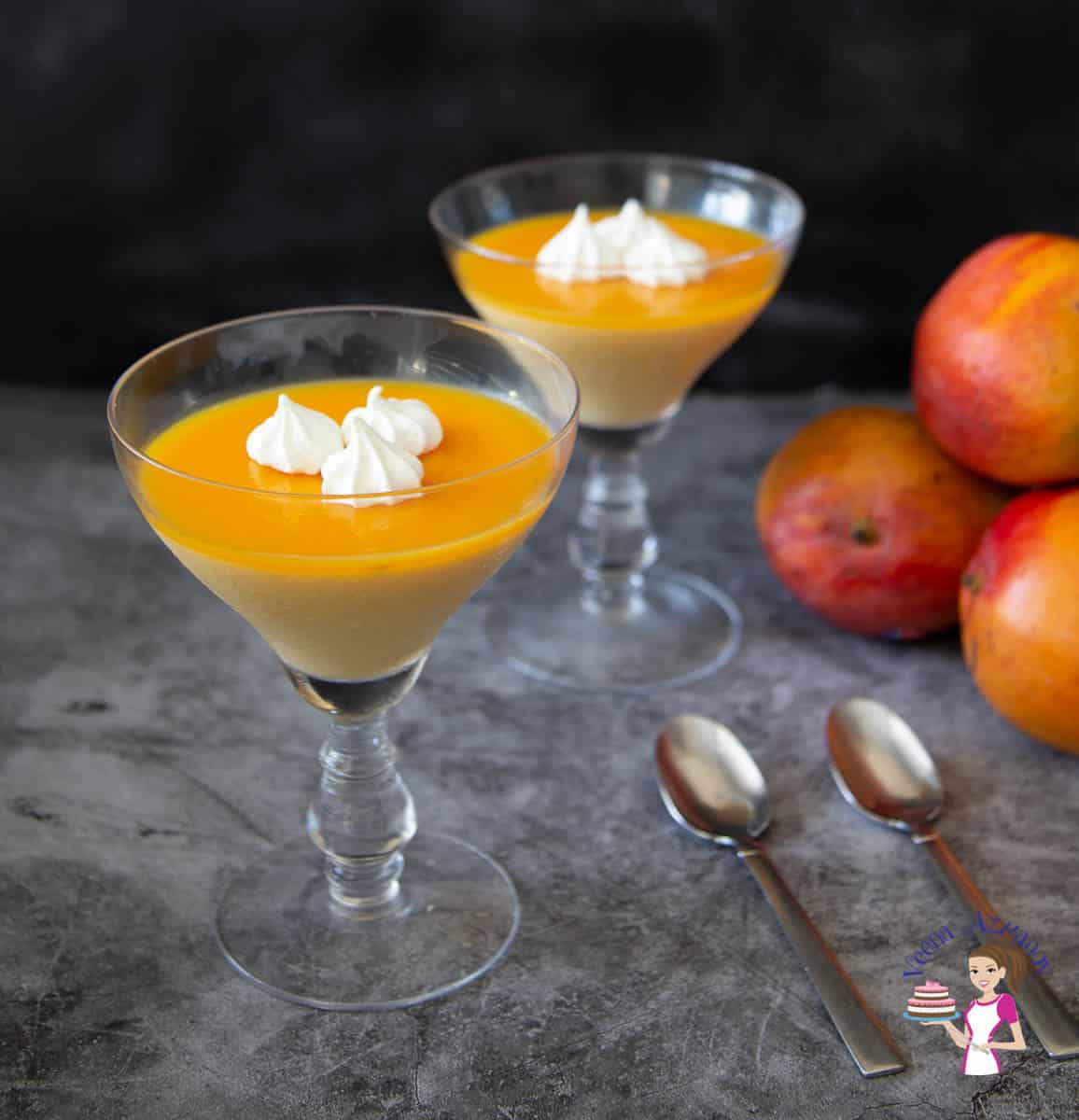 Two wine glasses with Mango Panna cotta