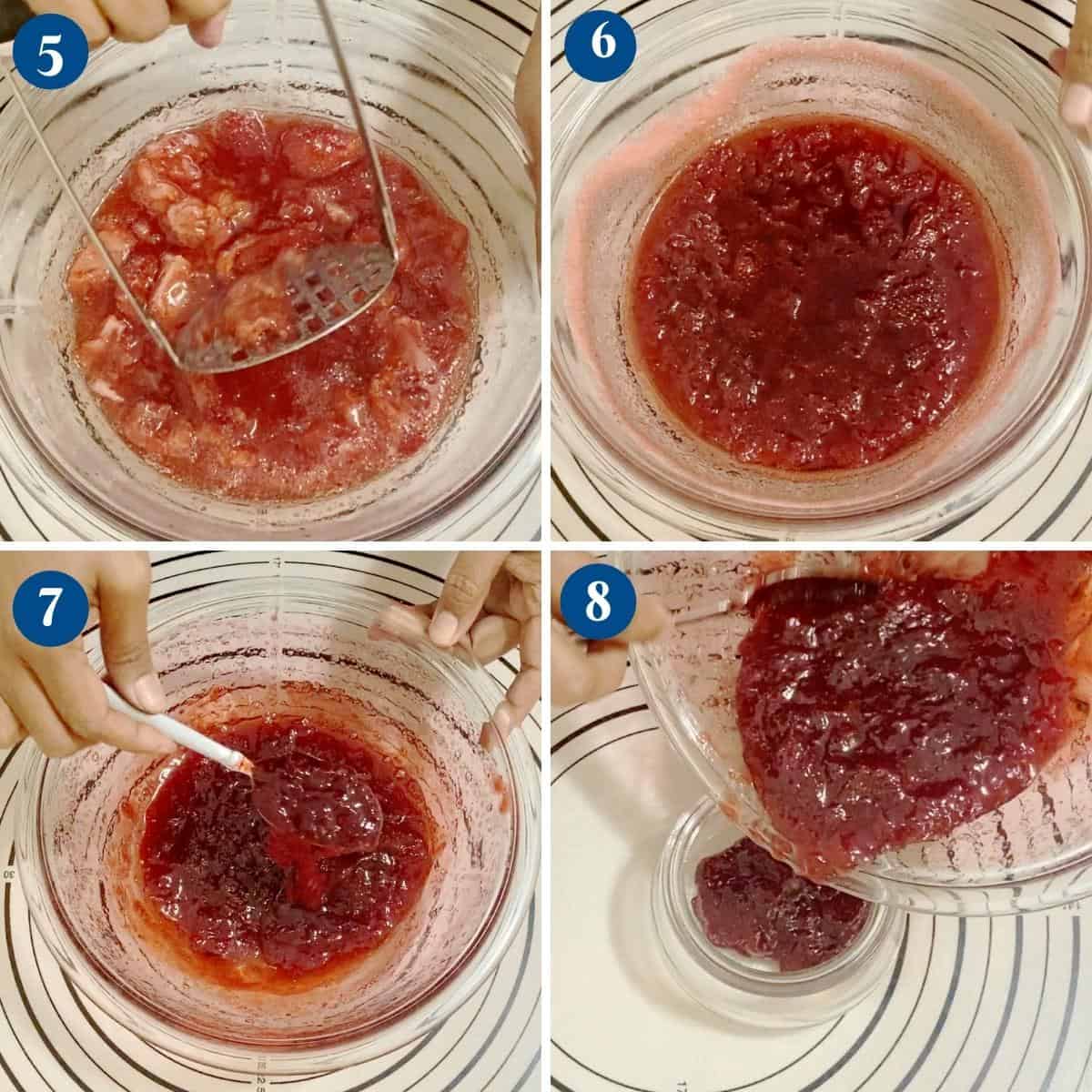 Progress pictures for strawberry jam in the microwave.