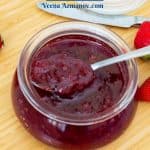 Pinterest image for strawberry jam in the microwave.