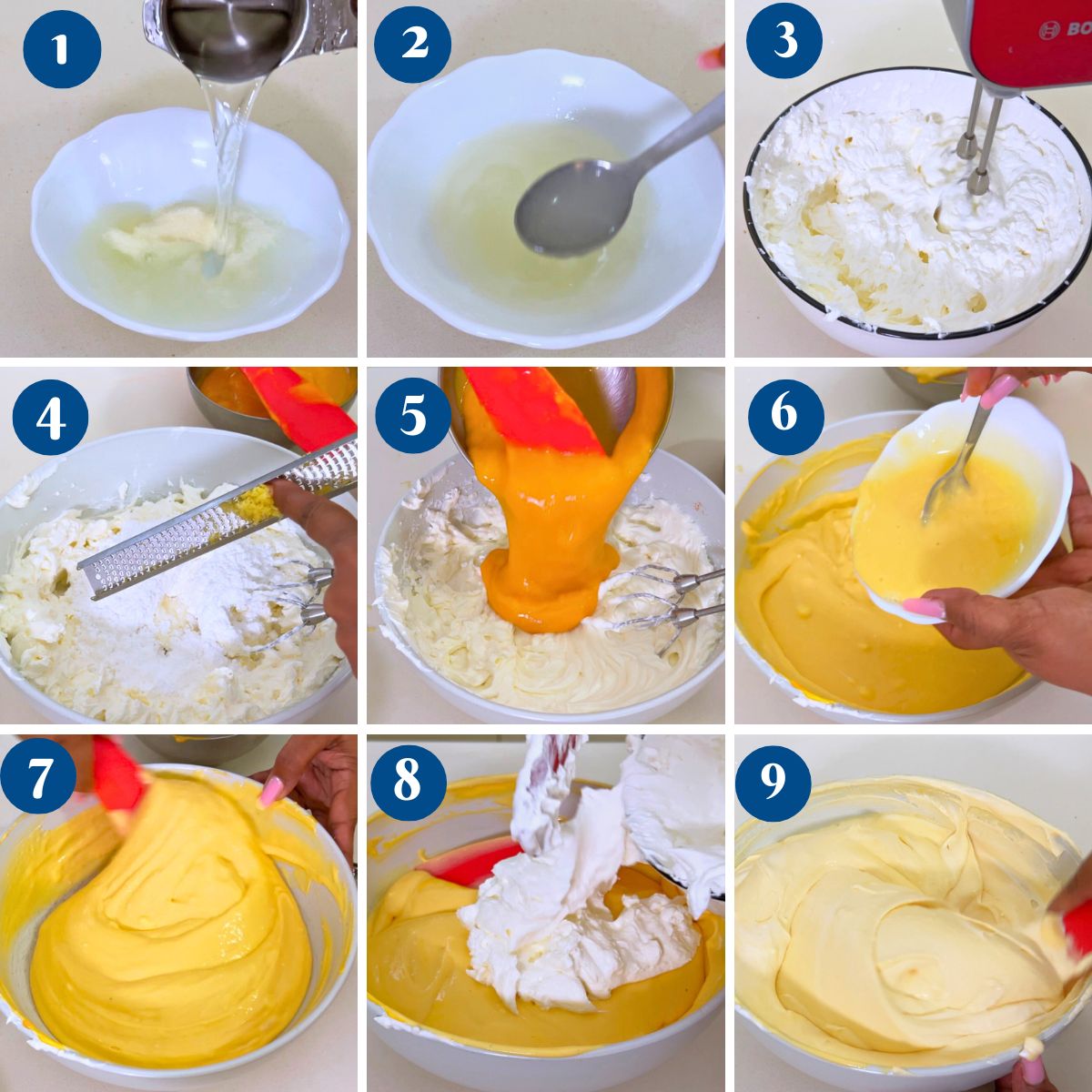 Progress pictures making mango cheesecake batter.
