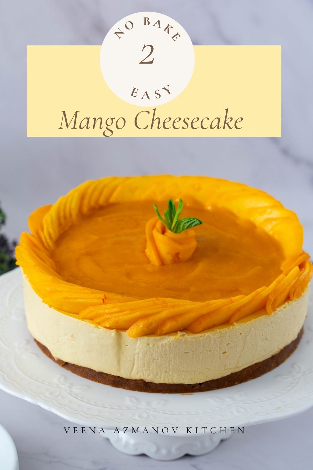 Pinterest image for no-bake mango cheesecake.