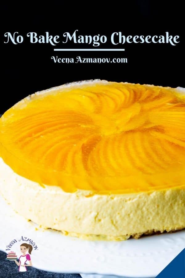 Pinterest image for no bake mango cheesecake.
