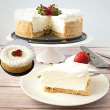Slice of cheesecake on a cake stand.