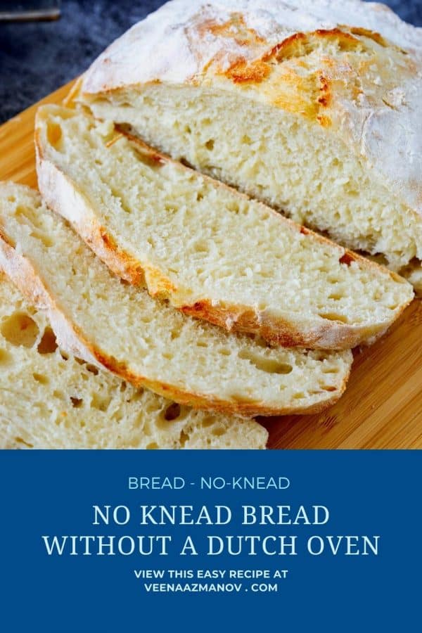 Pinterest image for no knead bread without dutch oven.