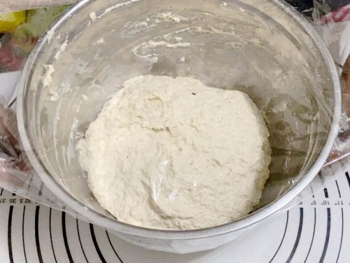 Prepare the no-knead bread to make flatbread
