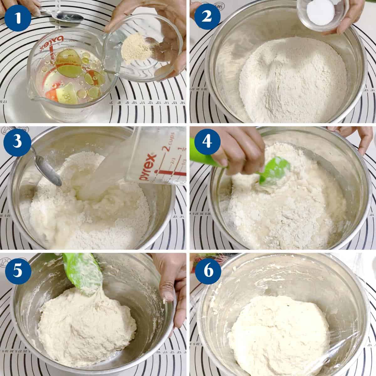 Progress pictures making flatbread dough.