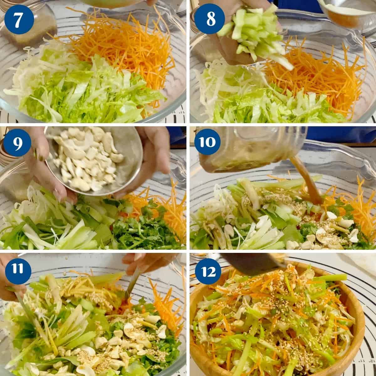 Progress pictures making the Asian salad recipe. 