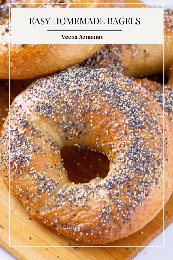 Pinterest image for homemade bagels recipe.